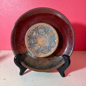 Vintage * Cindy Angliss Pottery Elegant Brown Ceramic Decorative Plate Retro GUC